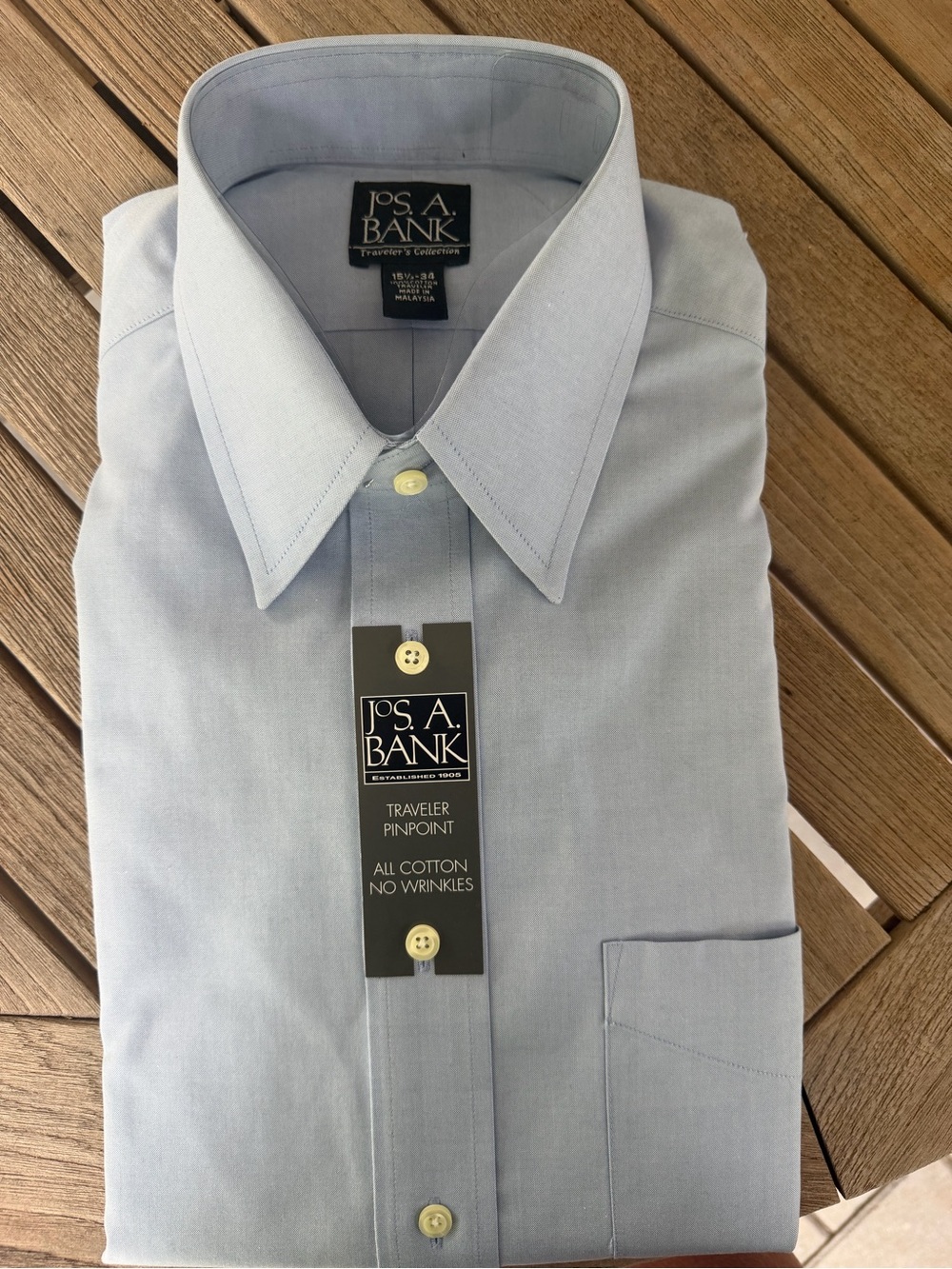 Jos. A. Bank Traveler’s Collection Pinpoint Dress Shirt NWT 15.5 34 Blue